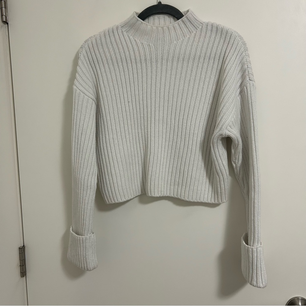 Mavi White Ribbed Mock Neck Sweater Women’s Small Cozy Knit Minimalist